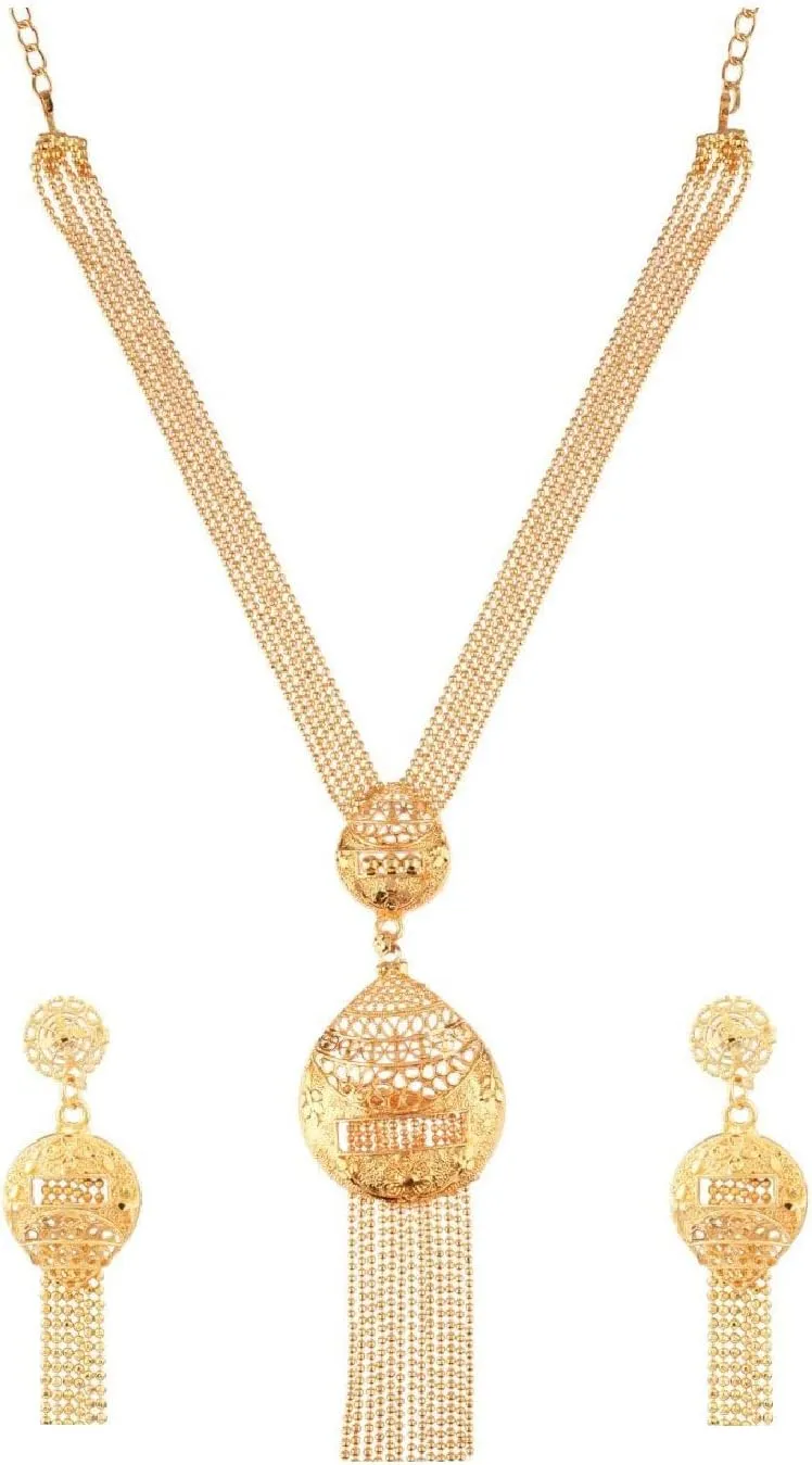 Efulgenz Gold Tone Indian Jewelry Sets for Women Dubai Style Necklace Set Indian Gold Tone Drop Floral Pendant Multilayer Necklace Earrings Indian Bridal Jewelry for Wedding Fashion Jewelry