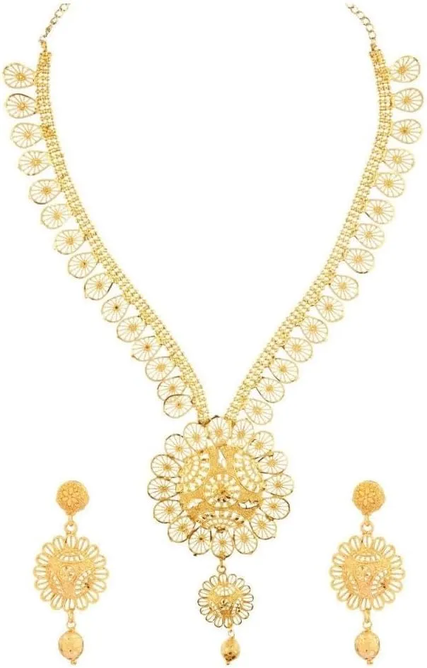 Efulgenz Gold Tone Indian Jewelry Sets for Women Dubai Style Necklace Set Indian Gold Tone Floral Choker Necklace Earrings Indian Bridal Jewelry for Wedding Fashion Jewelry