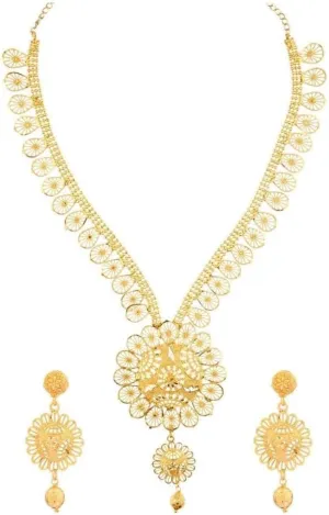 Efulgenz Gold Tone Indian Jewelry Sets for Women Dubai Style Necklace Set Indian Gold Tone Floral Choker Necklace Earrings Indian Bridal Jewelry for Wedding Fashion Jewelry