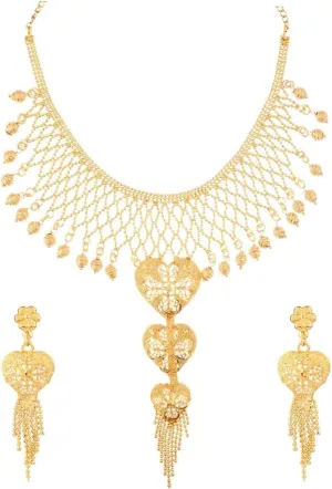Efulgenz Gold Tone Indian Jewelry Sets for Women Dubai Style Necklace Set Indian Gold Tone Floral Heart Shape Layered Ball Chain Necklace Earrings Indian Bridal Jewelry for Wedding Fashion Jewelry