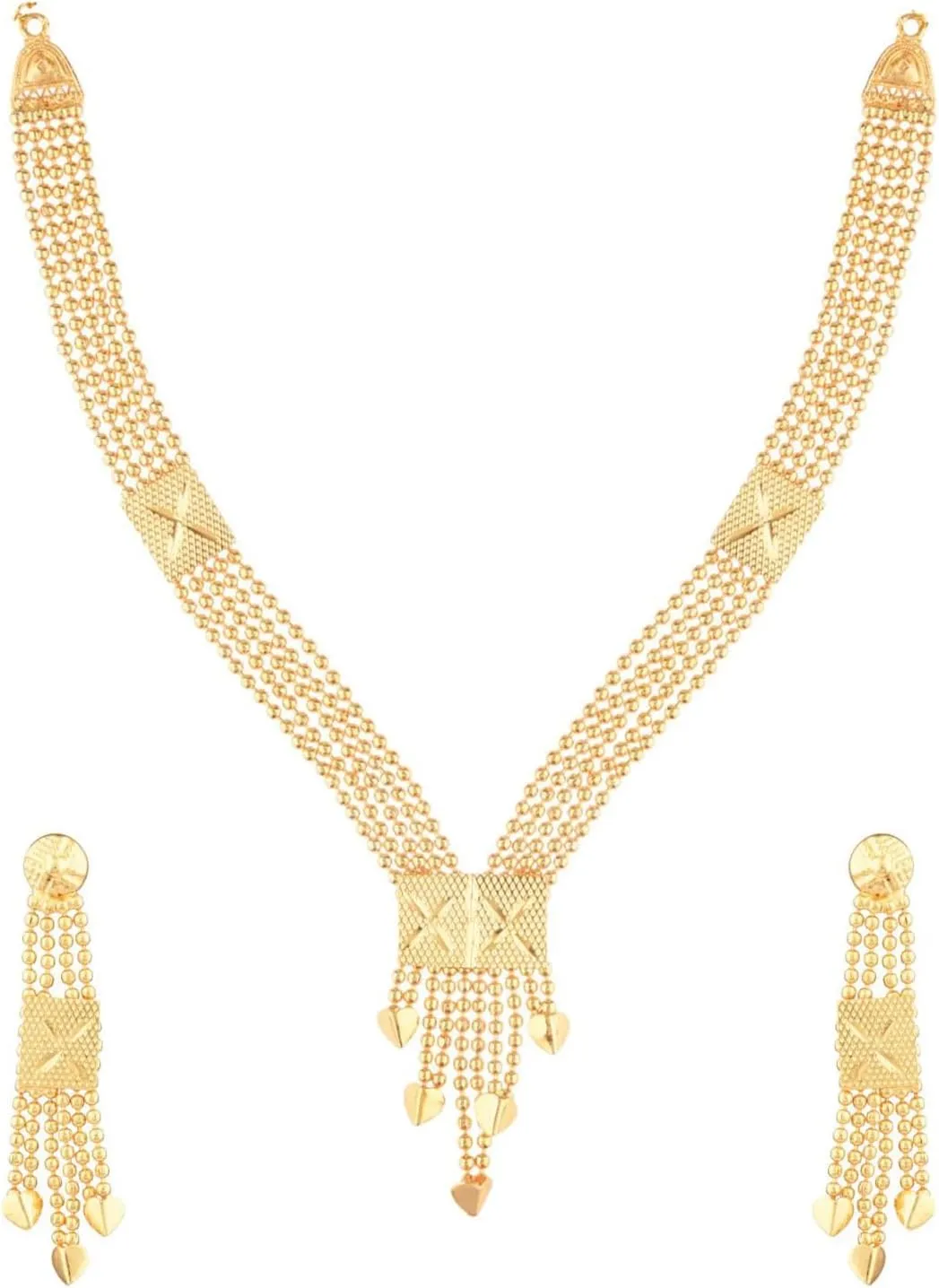Efulgenz Gold Tone Indian Jewelry Sets for Women Dubai Style Necklace Set Multi Layered Necklace Dangle Earrings Indian Bridal Jewelry for Wedding Fashion Jewelry