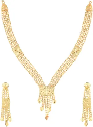 Efulgenz Gold Tone Indian Jewelry Sets for Women Dubai Style Necklace Set Multi Layered Necklace Dangle Earrings Indian Bridal Jewelry for Wedding Fashion Jewelry