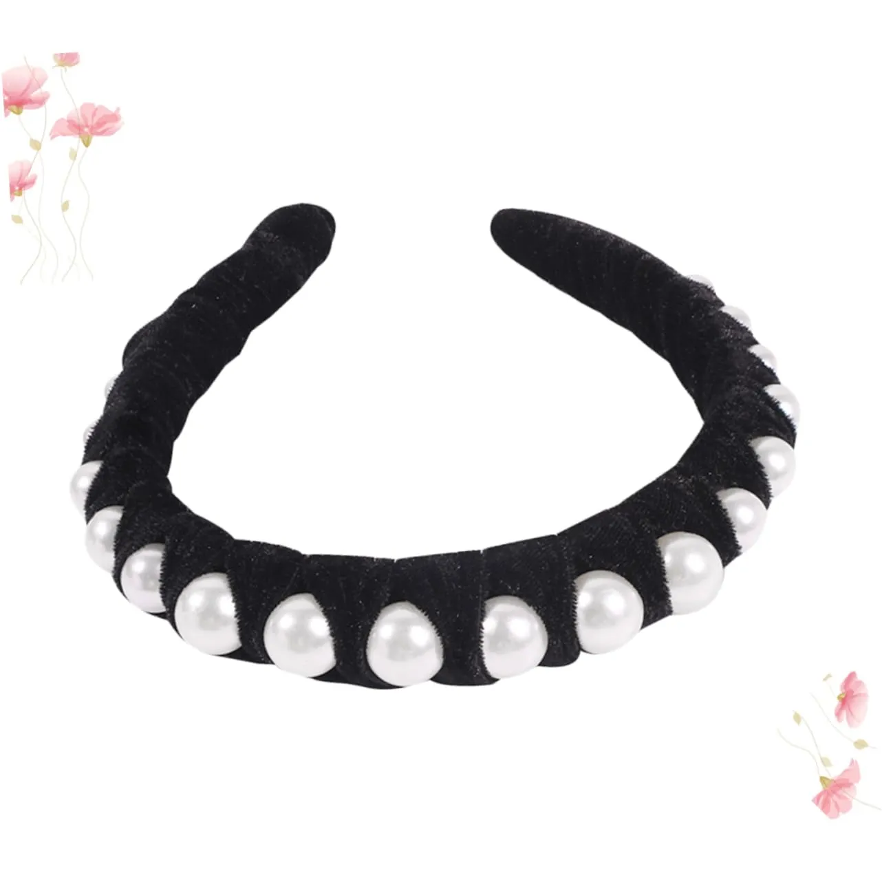 Elegant Pearl Headband for Women Gold Velvet Headdress Hair Band Accessories