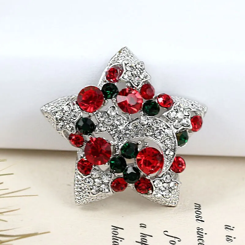 Elegant Rhinestone Star Brooches For Women Christmas