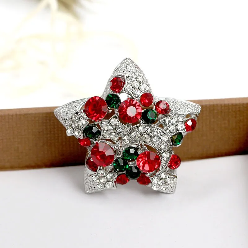 Elegant Rhinestone Star Brooches For Women Christmas