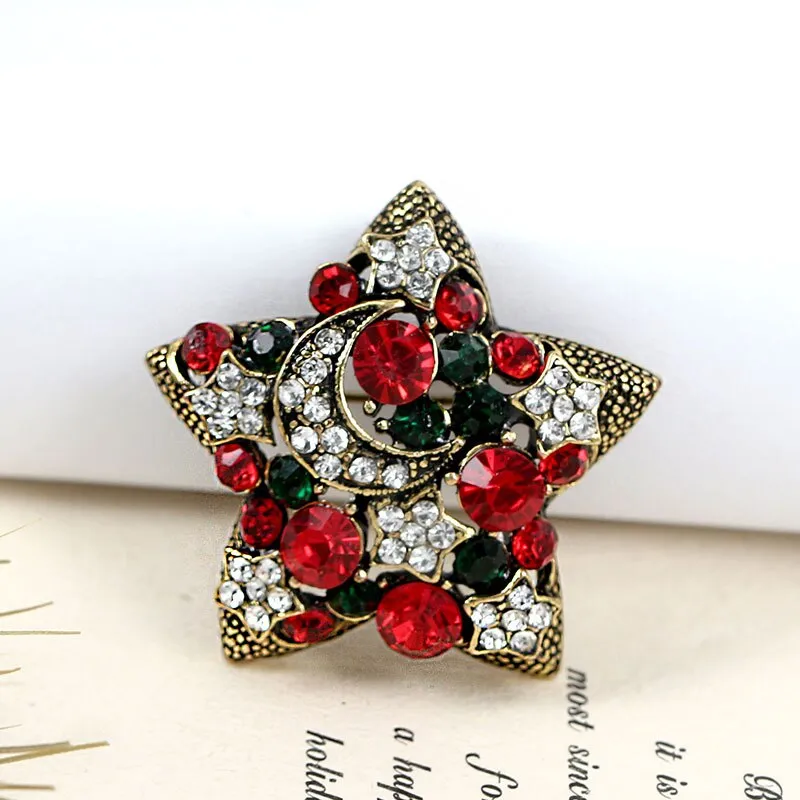 Elegant Rhinestone Star Brooches For Women Christmas
