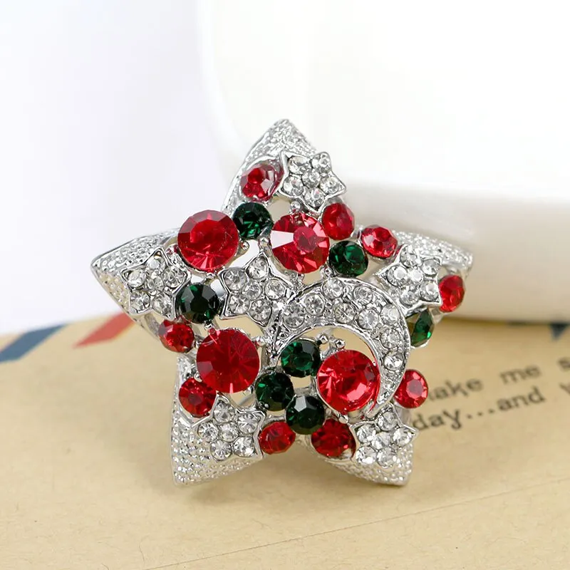 Elegant Rhinestone Star Brooches For Women Christmas