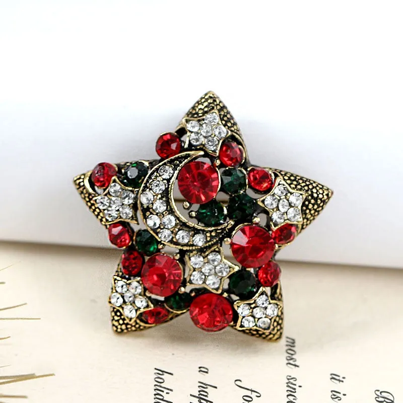 Elegant Rhinestone Star Brooches For Women Christmas