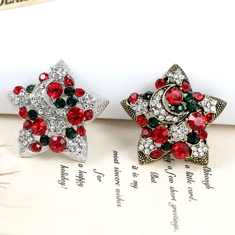 Elegant Rhinestone Star Brooches For Women Christmas