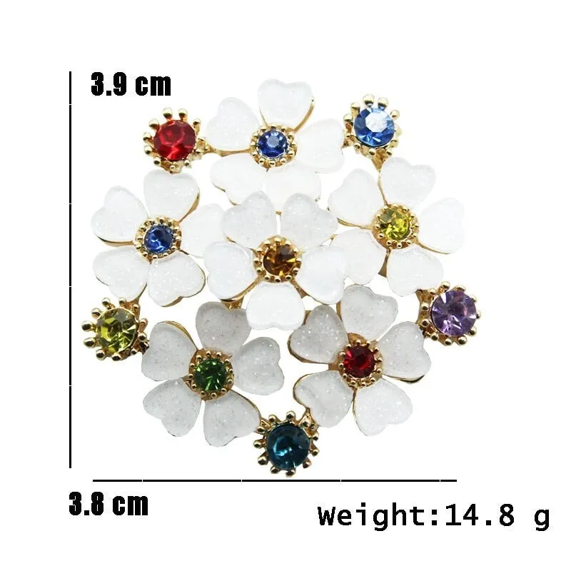 Elegant White Resin Flower Brooches Multi color Rhinestone Flower brooch pins Women