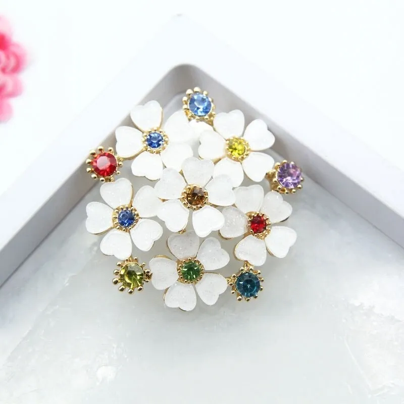 Elegant White Resin Flower Brooches Multi color Rhinestone Flower brooch pins Women