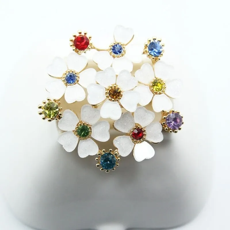 Elegant White Resin Flower Brooches Multi color Rhinestone Flower brooch pins Women
