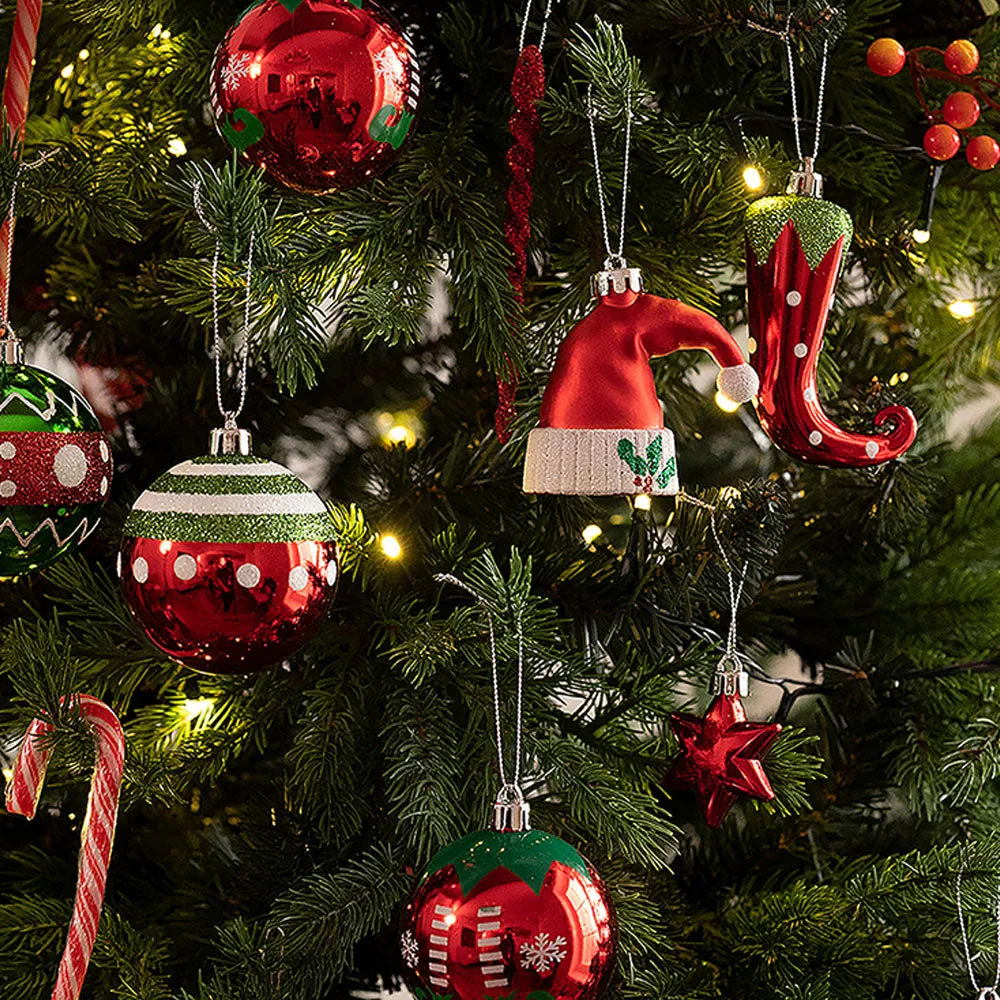 ELF Hat Themed X-Mas Balls Christmas Decoration | 70 Pieces | 13 x 4 x 16 inches