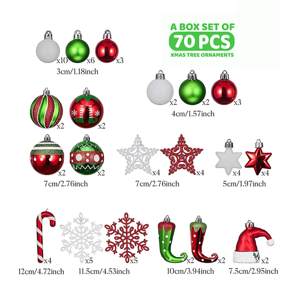 ELF Hat Themed X-Mas Balls Christmas Decoration | 70 Pieces | 13 x 4 x 16 inches