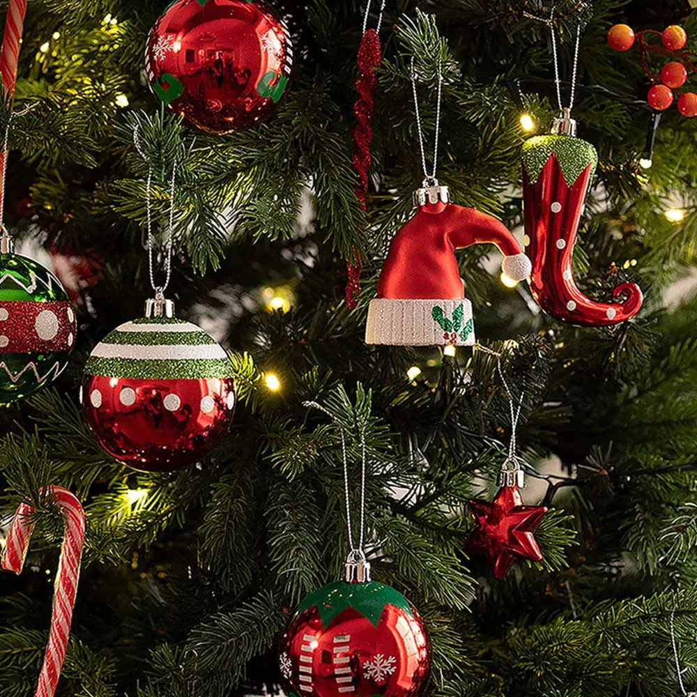 ELF Hat Themed X-Mas Balls Christmas Decoration | 70 Pieces | 13 x 4 x 16 inches