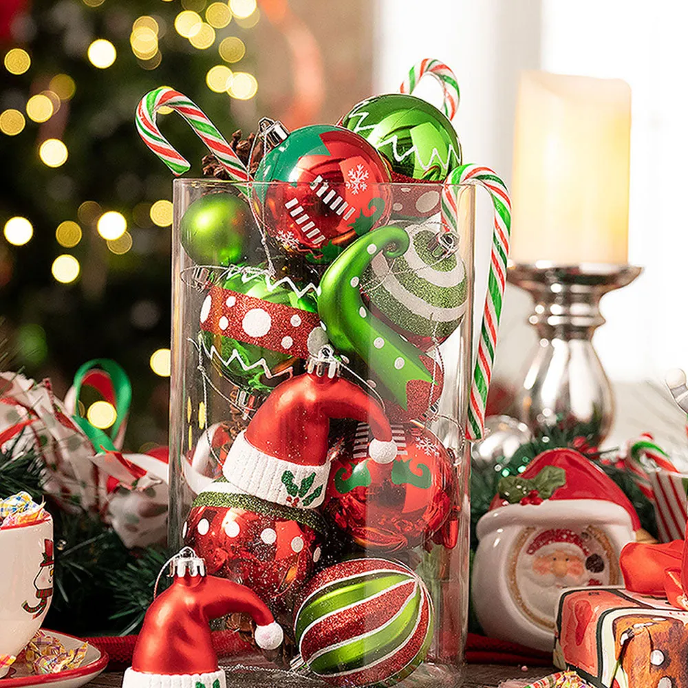 ELF Hat Themed X-Mas Balls Christmas Decoration | 70 Pieces | 13 x 4 x 16 inches