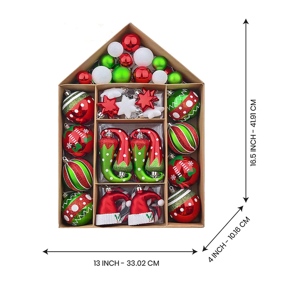 ELF Hat Themed X-Mas Balls Christmas Decoration | 70 Pieces | 13 x 4 x 16 inches