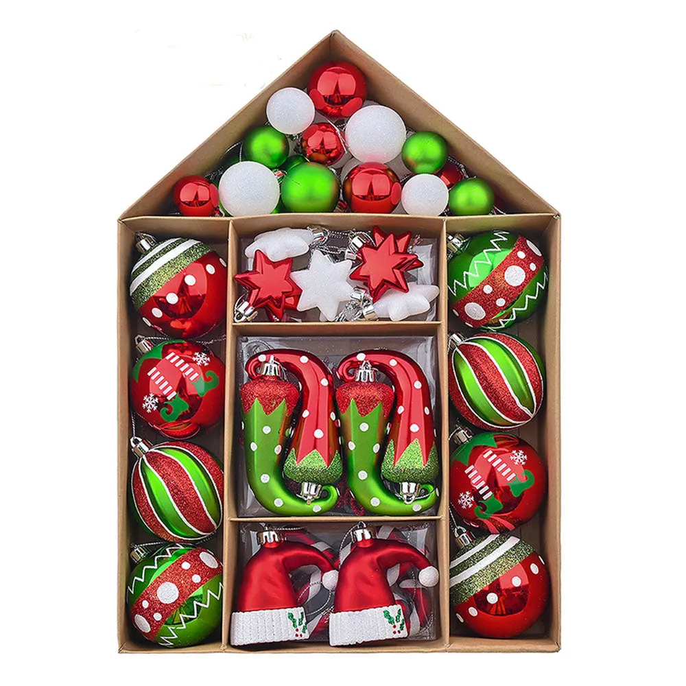 ELF Hat Themed X-Mas Balls Christmas Decoration | 70 Pieces | 13 x 4 x 16 inches