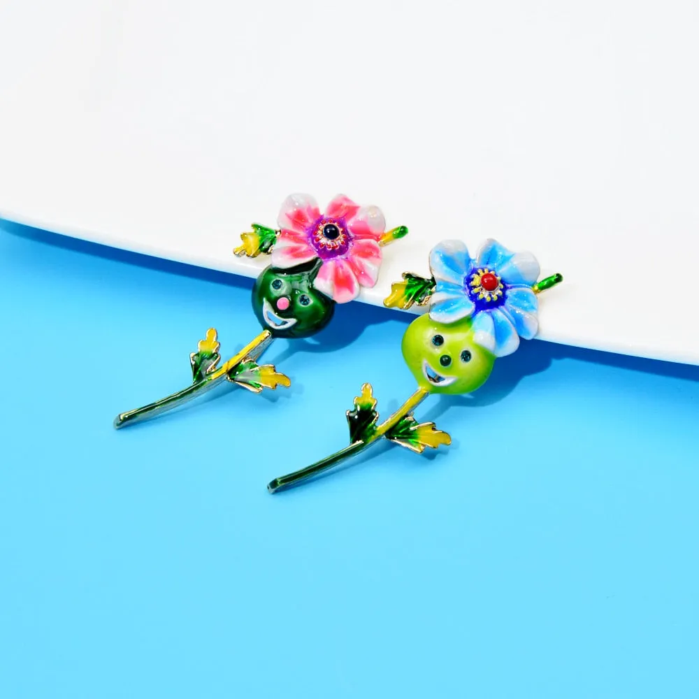 Enamel Beautiful Cartoon Flower Brooches For Women