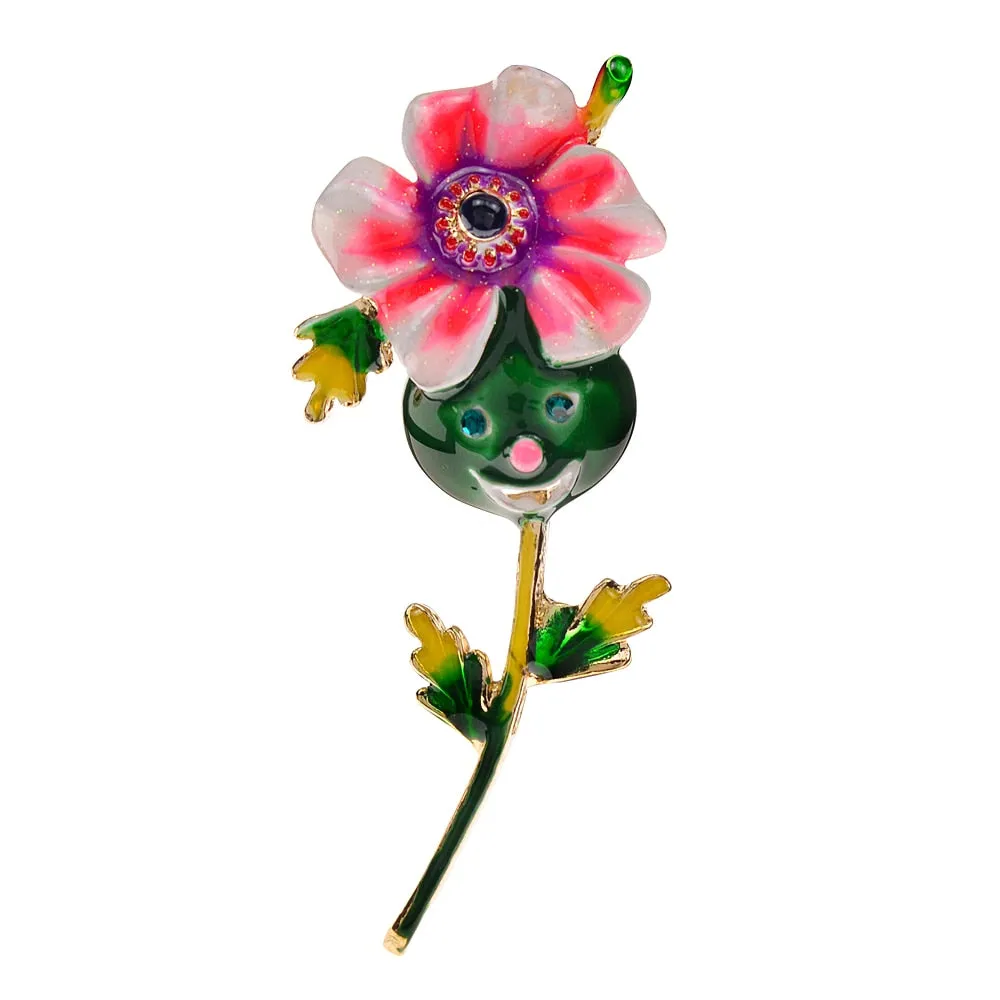 Enamel Beautiful Cartoon Flower Brooches For Women