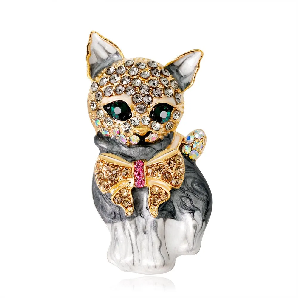 Enamel Cat Brooches for Women