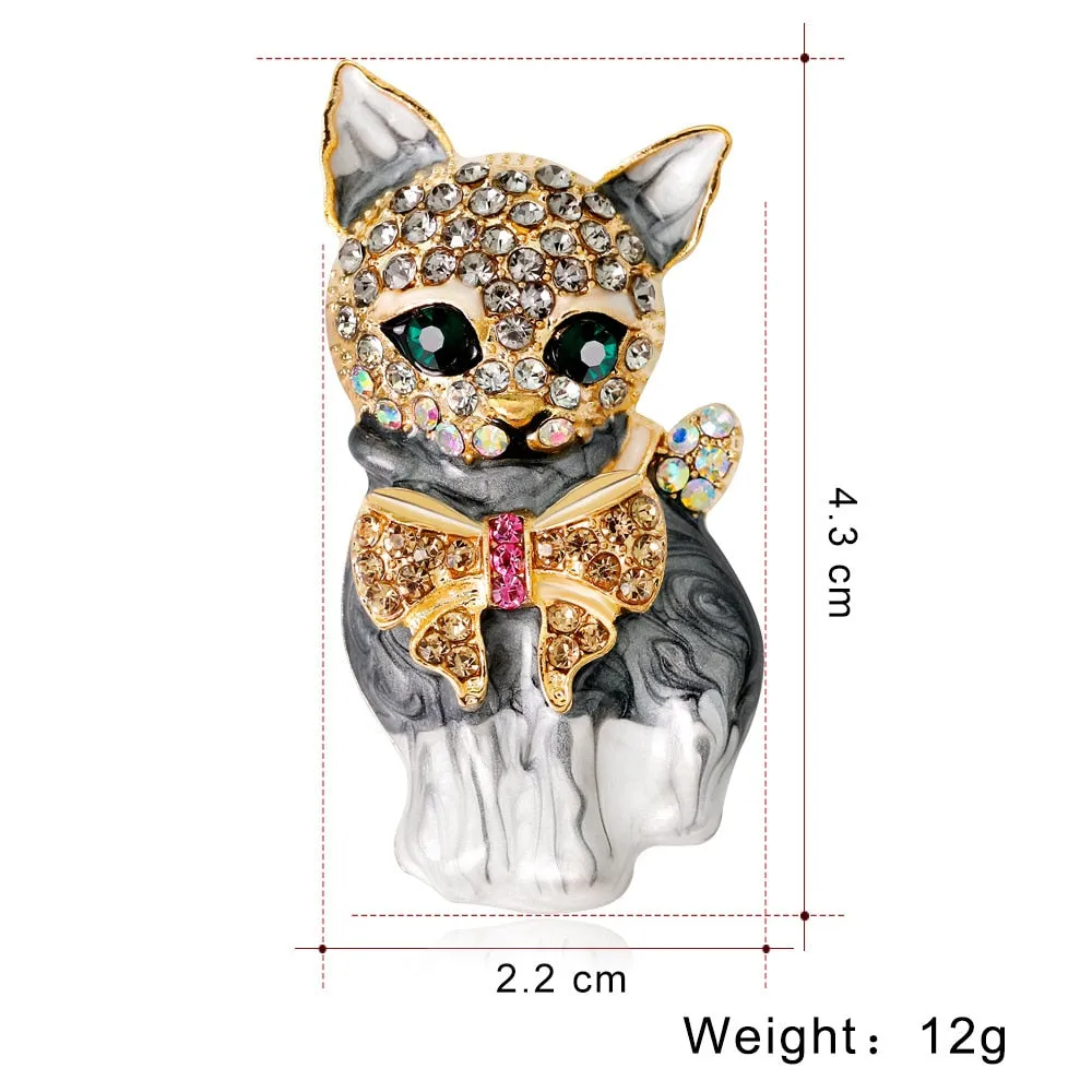 Enamel Cat Brooches for Women