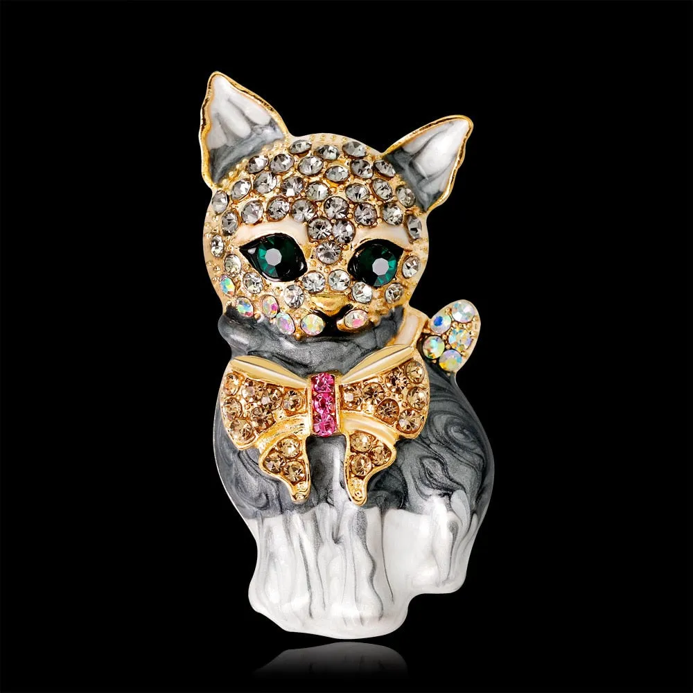 Enamel Cat Brooches for Women
