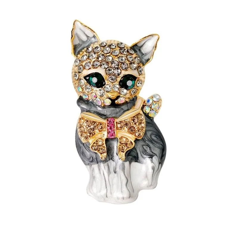 Enamel Cat Brooches for Women