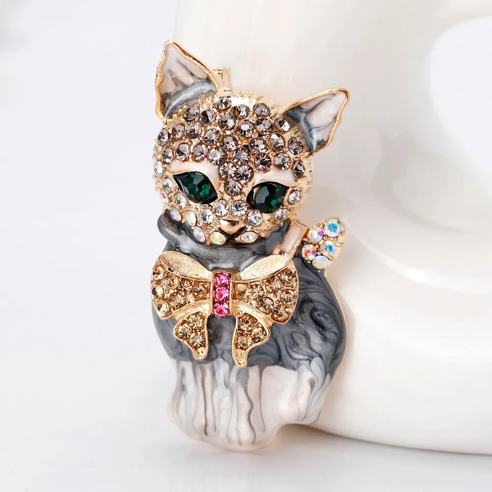 Enamel Cat Brooches for Women