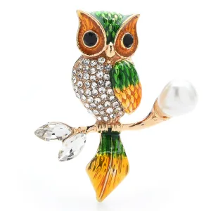 Enamel Classic Owl Brooches For Women Rhinestone Bird Office Party Brooch