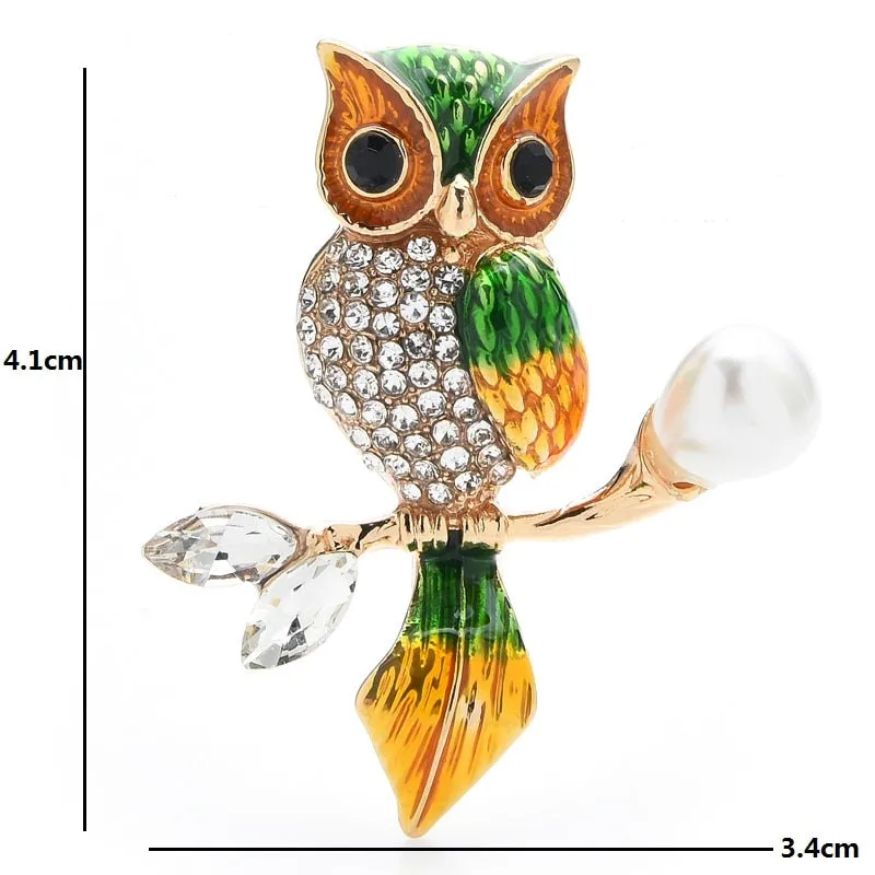 Enamel Classic Owl Brooches For Women Rhinestone Bird Office Party Brooch
