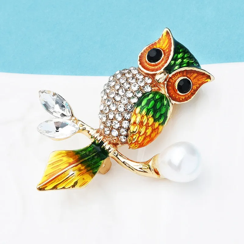 Enamel Classic Owl Brooches For Women Rhinestone Bird Office Party Brooch