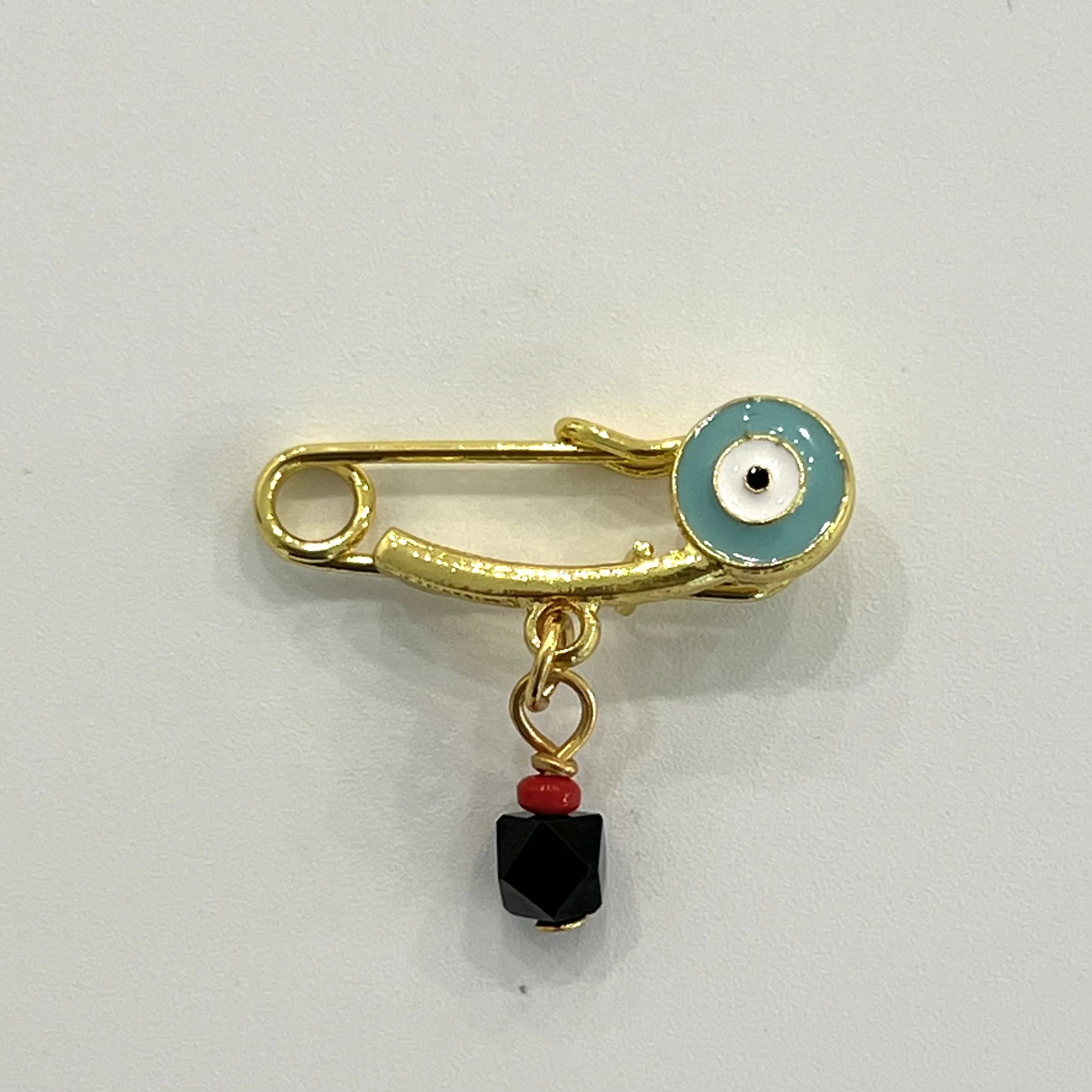 Enamel Evil Eye Baby Pin with Genuine Jet Black Azabache - Gold