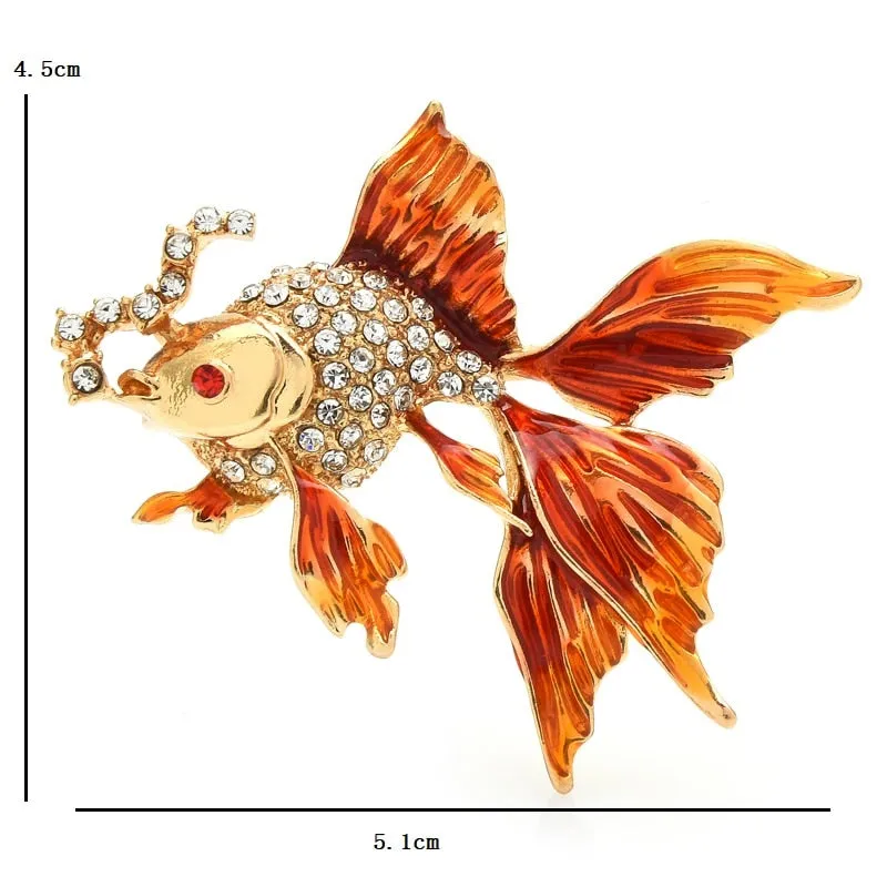 Enamel Fish Brooches Women Unisex 3-color Rhinestone Sea Animal Party Office Brooch