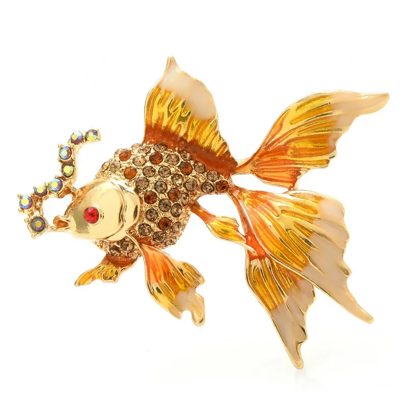 Enamel Fish Brooches Women Unisex 3-color Rhinestone Sea Animal Party Office Brooch