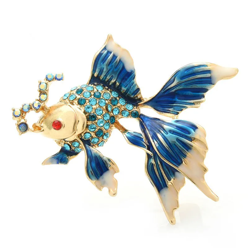 Enamel Fish Brooches Women Unisex 3-color Rhinestone Sea Animal Party Office Brooch