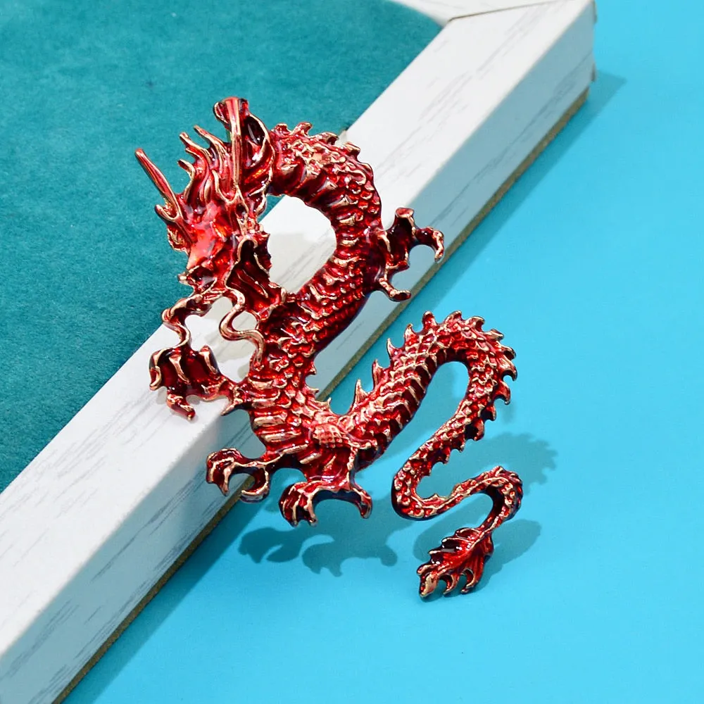 Enamel Flying Dragon Brooches Men 4-color