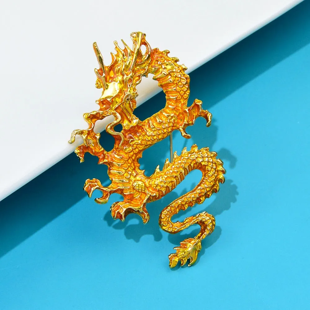 Enamel Flying Dragon Brooches Men 4-color