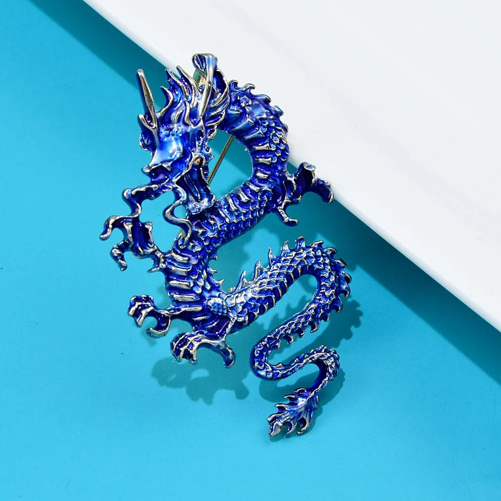 Enamel Flying Dragon Brooches Men 4-color