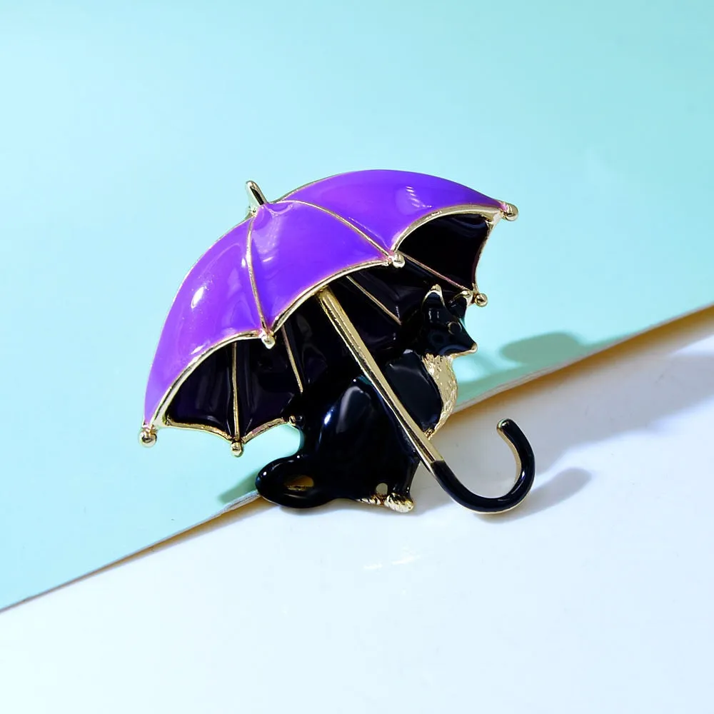 Enamel Fox Umbrella Brooches For Women