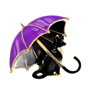 Enamel Fox Umbrella Brooches For Women