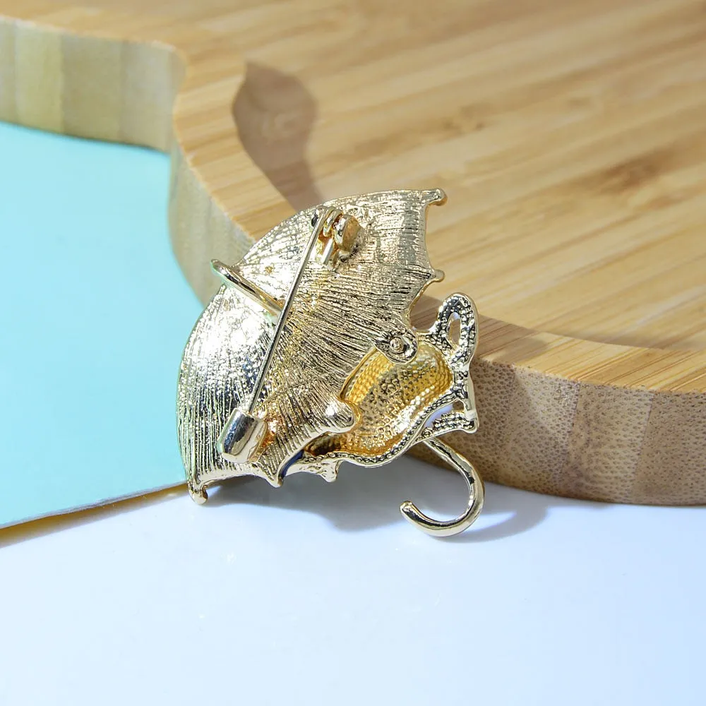 Enamel Fox Umbrella Brooches For Women