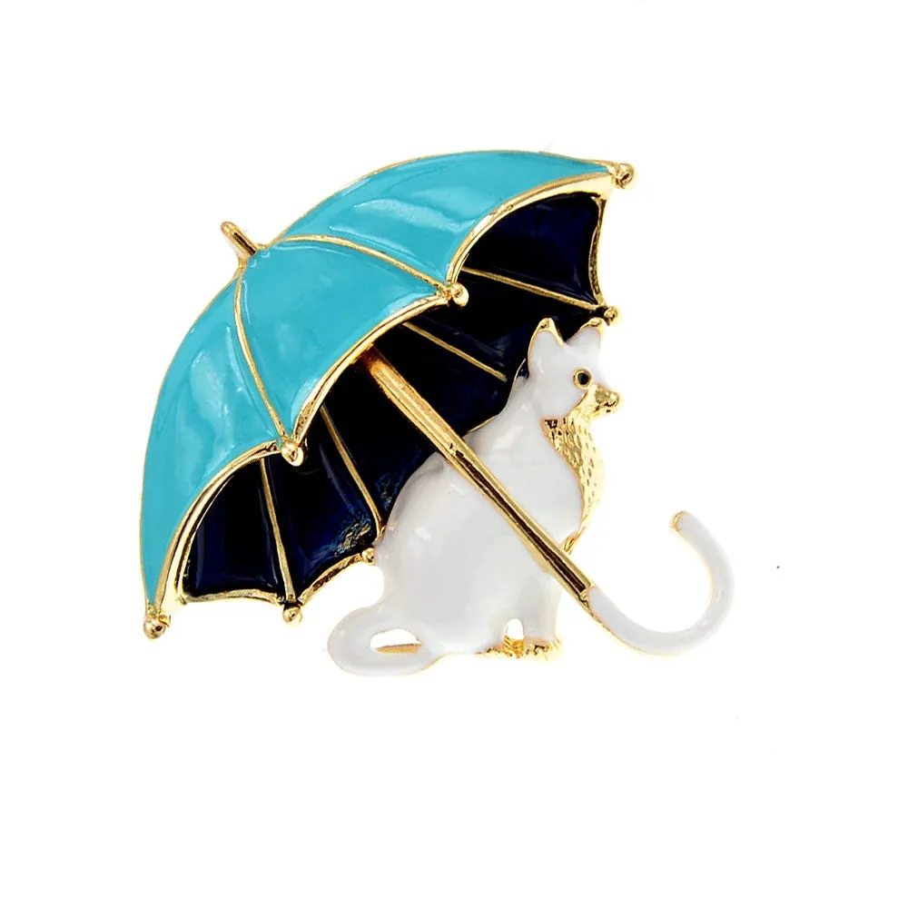 Enamel Fox Umbrella Brooches For Women