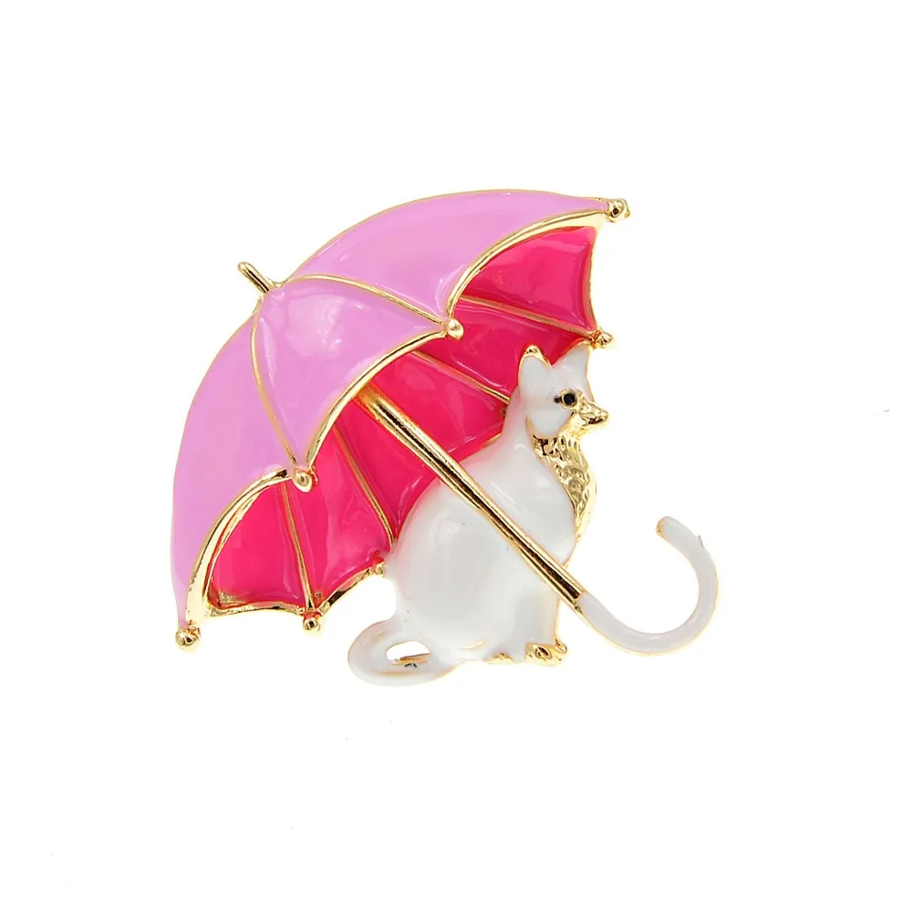 Enamel Fox Umbrella Brooches For Women