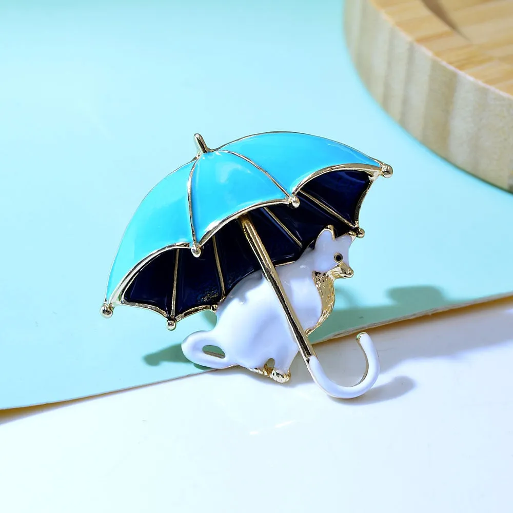 Enamel Fox Umbrella Brooches For Women
