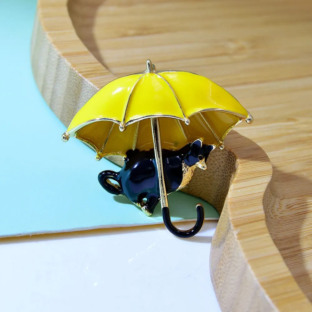Enamel Fox Umbrella Brooches For Women