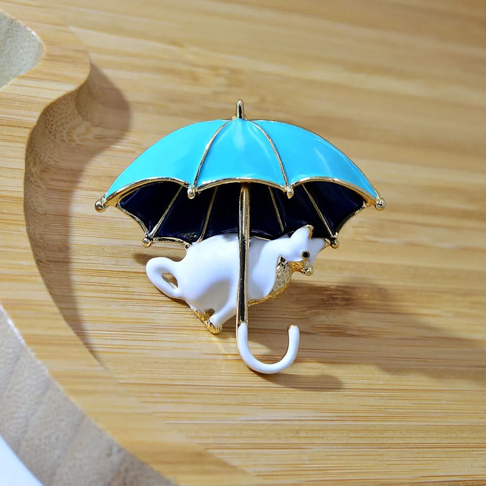 Enamel Fox Umbrella Brooches For Women