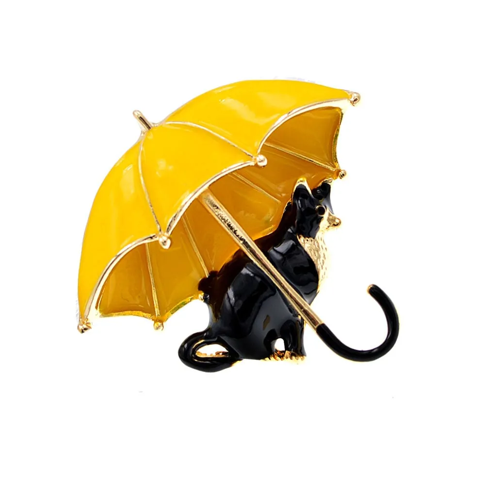 Enamel Fox Umbrella Brooches For Women