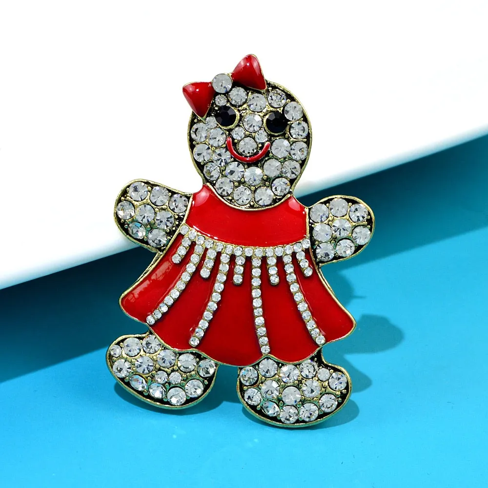 Enamel Gingerbread Man Brooches For Women Girls