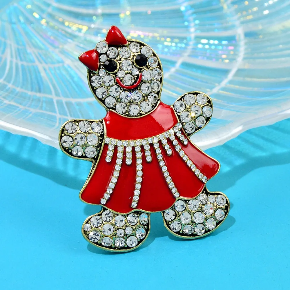 Enamel Gingerbread Man Brooches For Women Girls